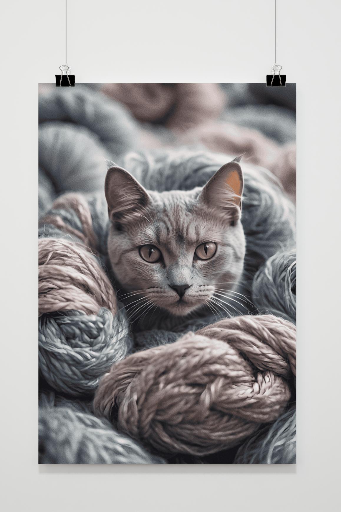 Affiche Chat et Pelote de Laine de 25 Artstreet