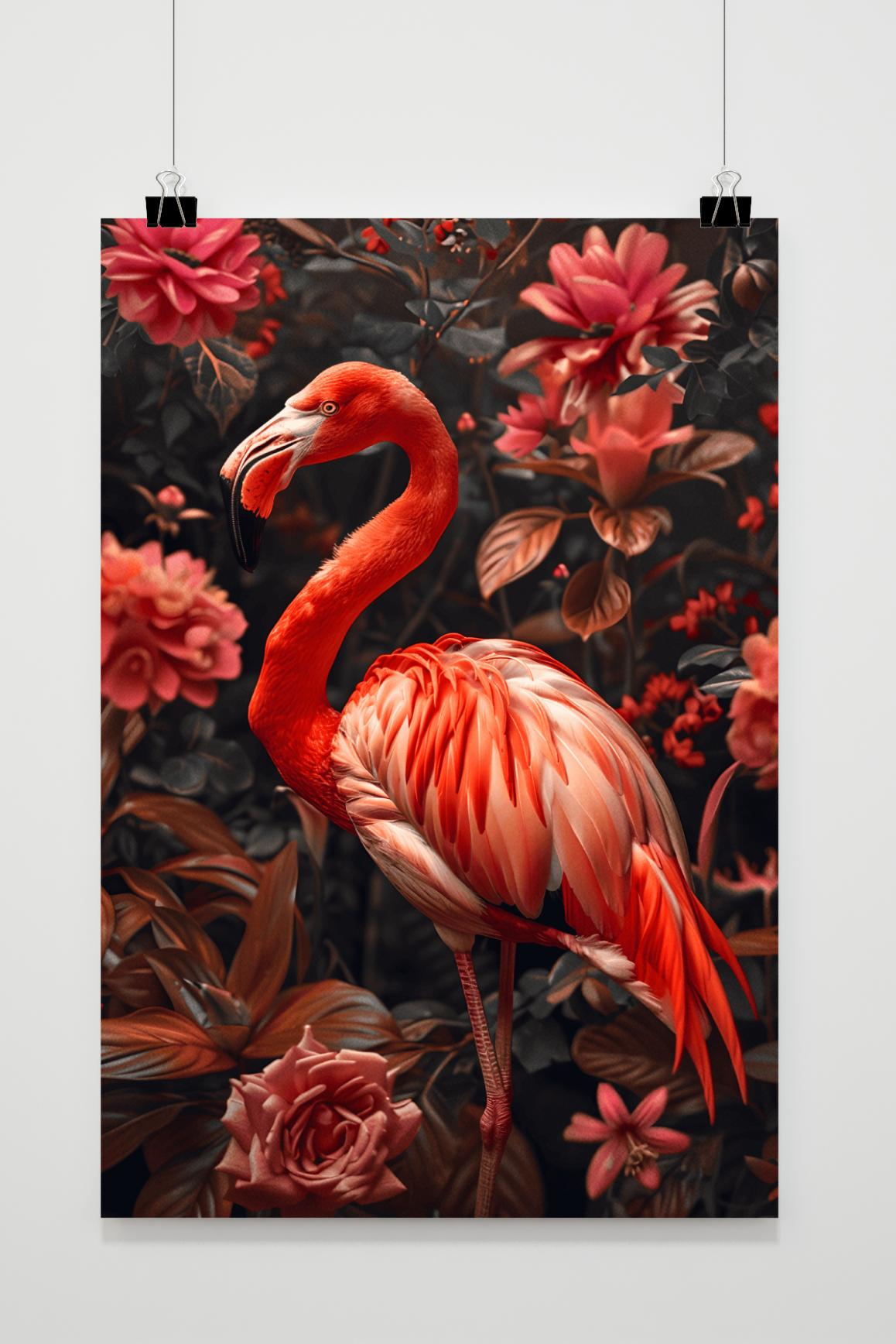Póster Flamingo Bloemen de 25 Artstreet