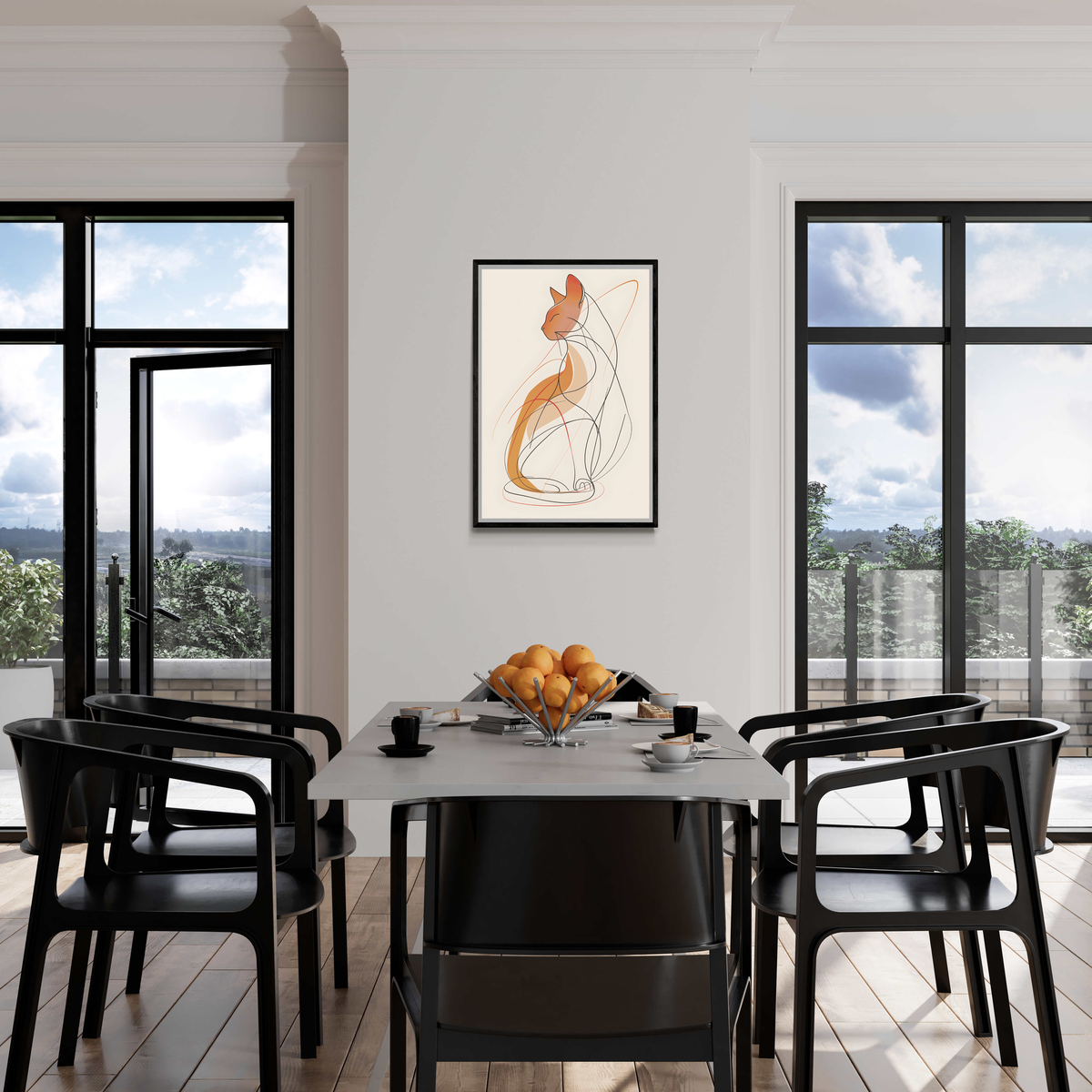 Arte Lineal Gato en un interior