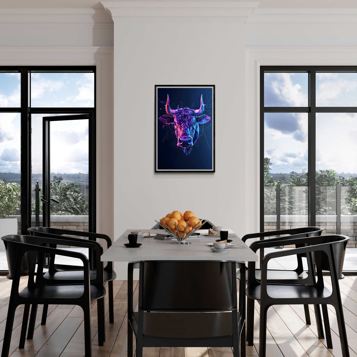 Toro Low Poly en un interior