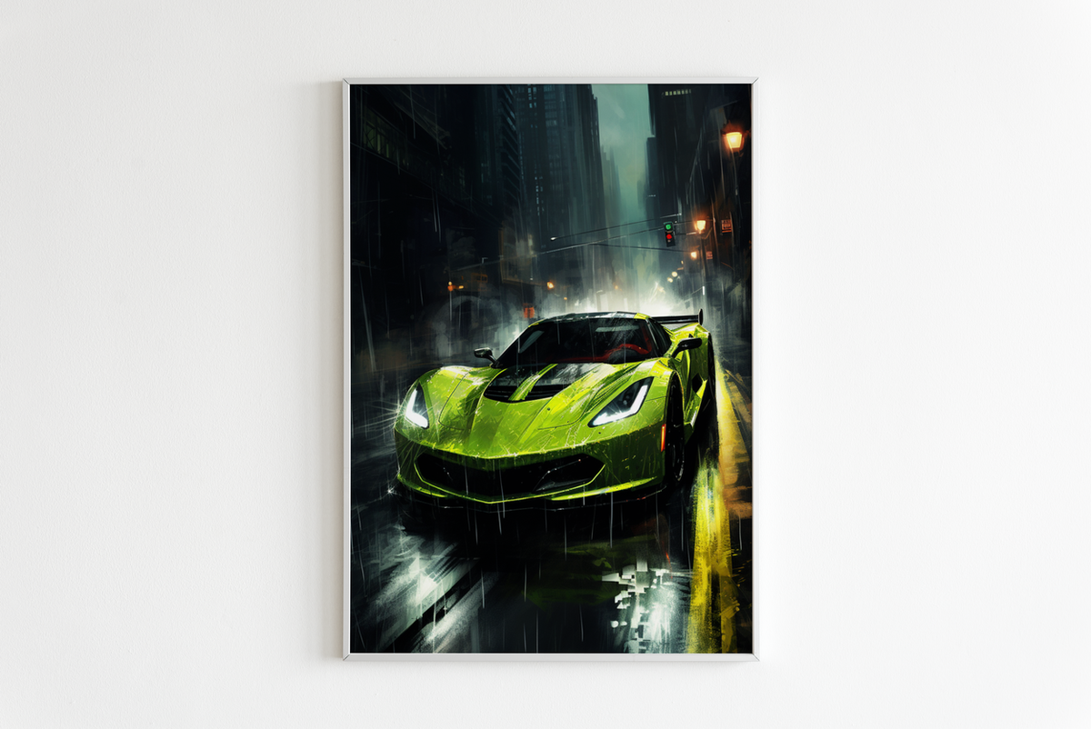 Groene Sportauto Abstract en un interior