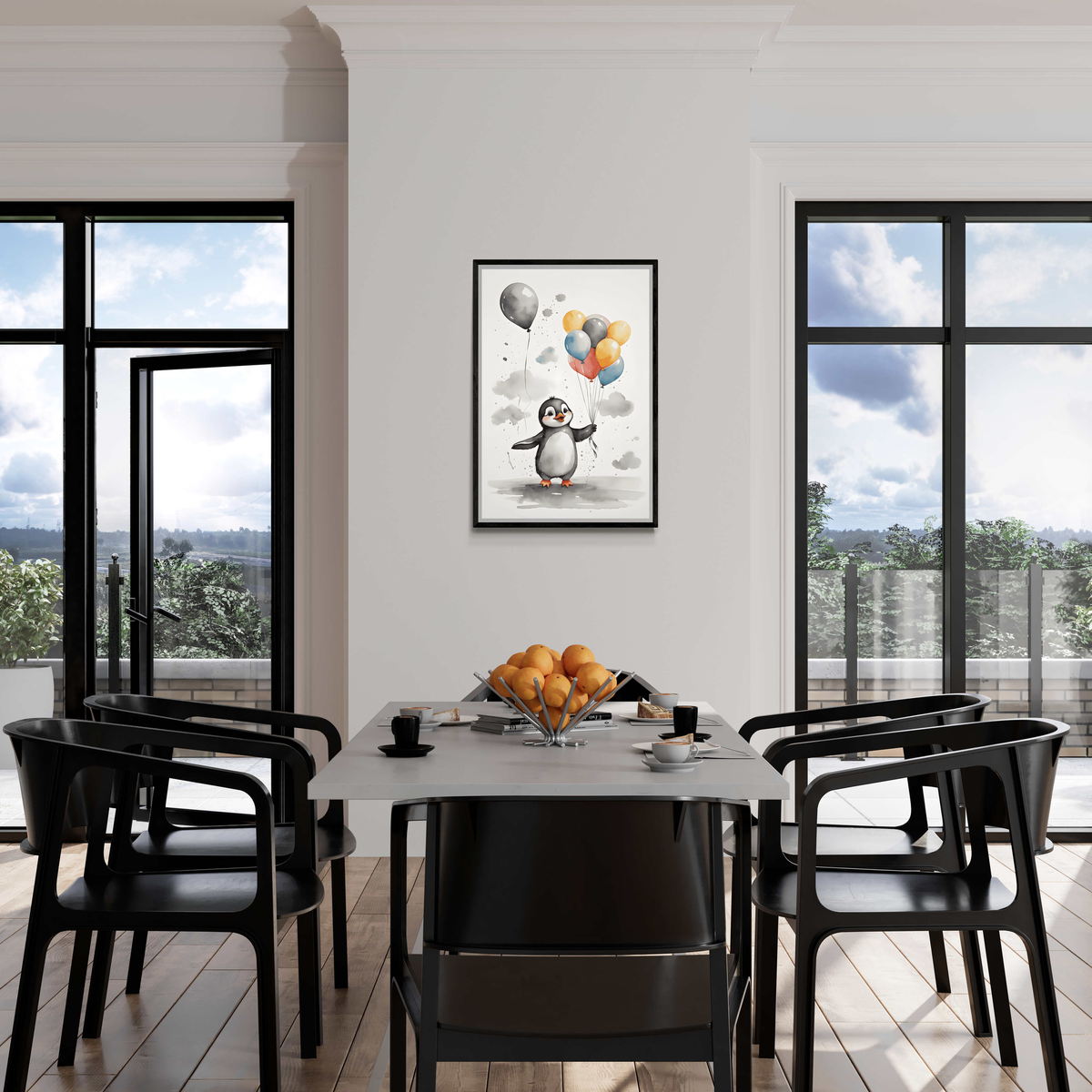 Pingüinos con Globos en un interior