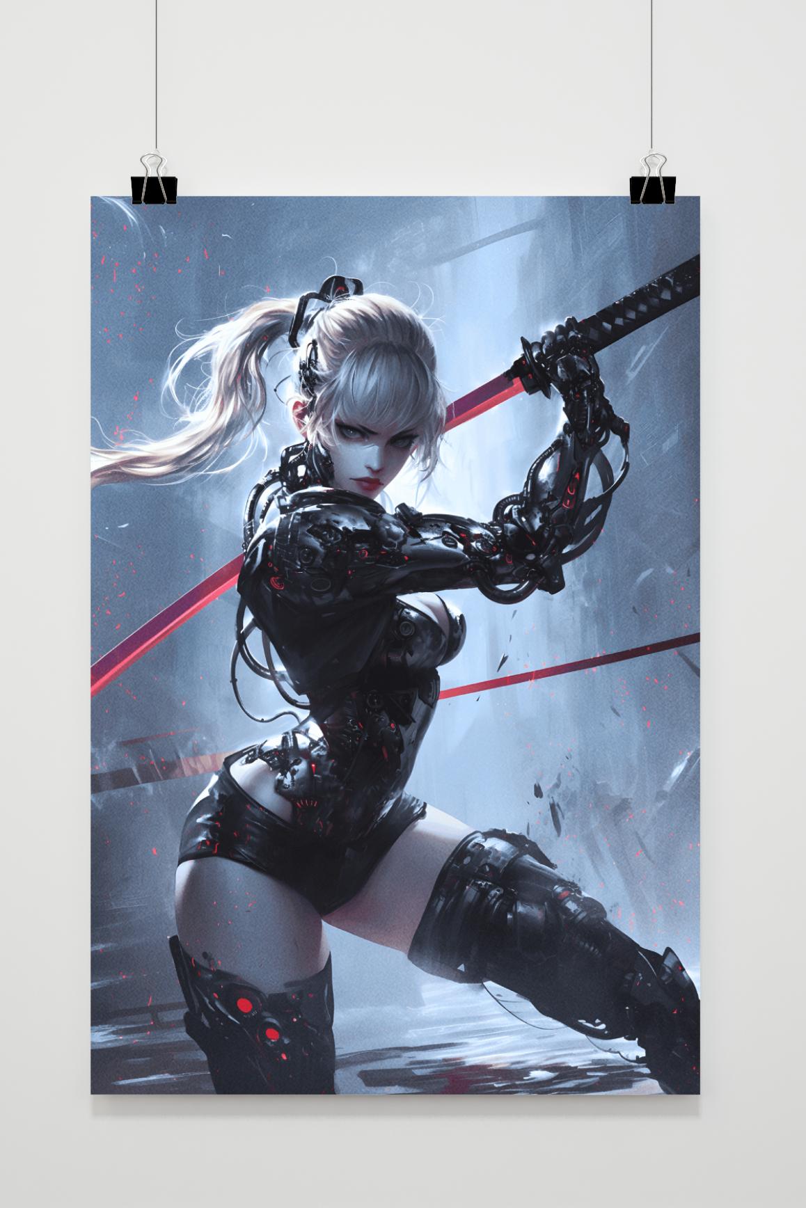 Affiche Fille au Robot Épée de 25 Artstreet