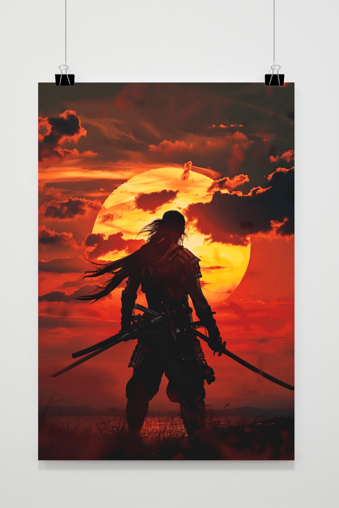 Affiche Samouraï au Coucher du Soleil de 25 Artstreet