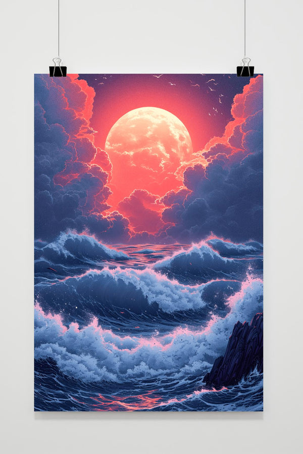 Affiche Vague de Mer et Lune
