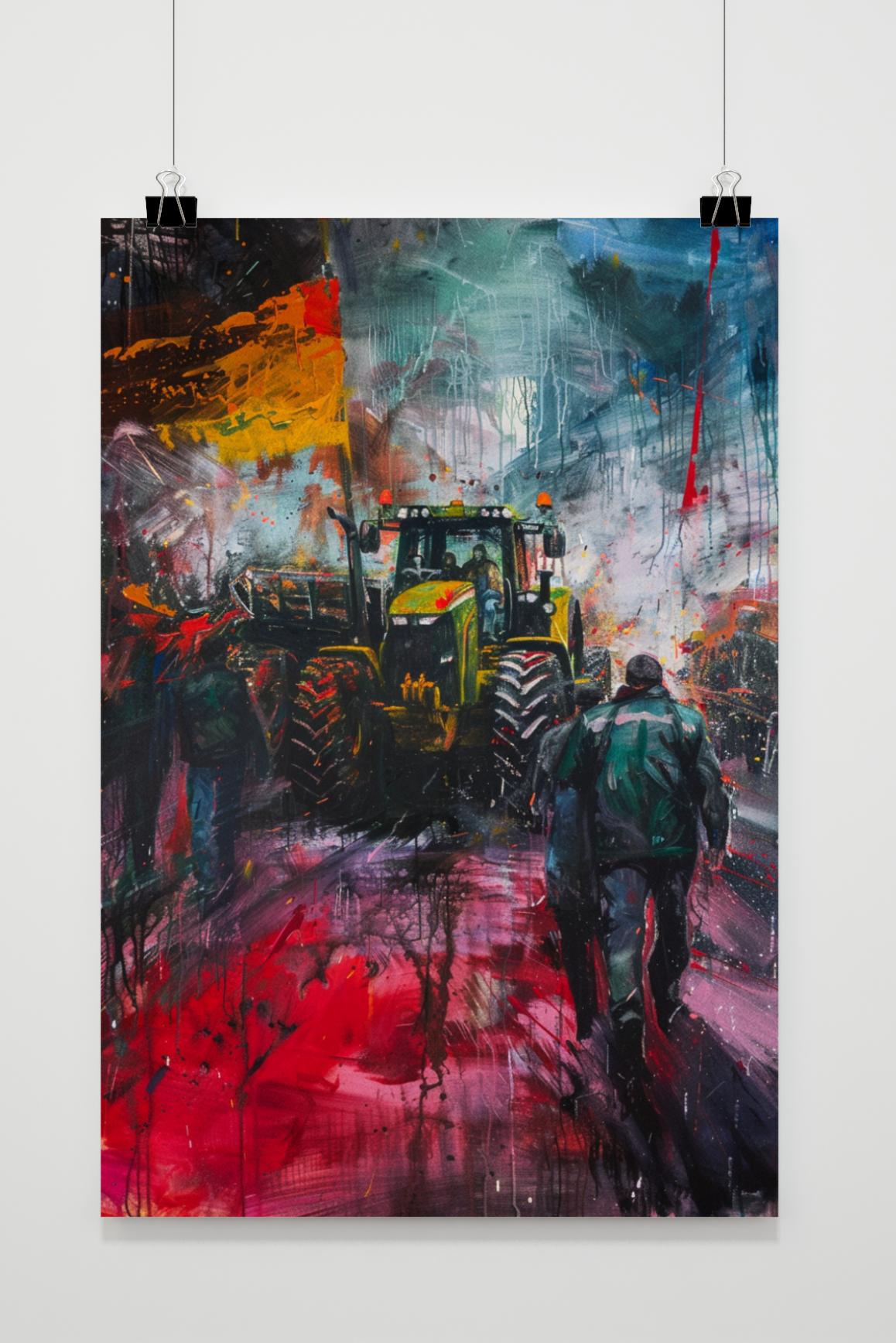 Póster Tractor Estilo Acuarela de 25 Artstreet