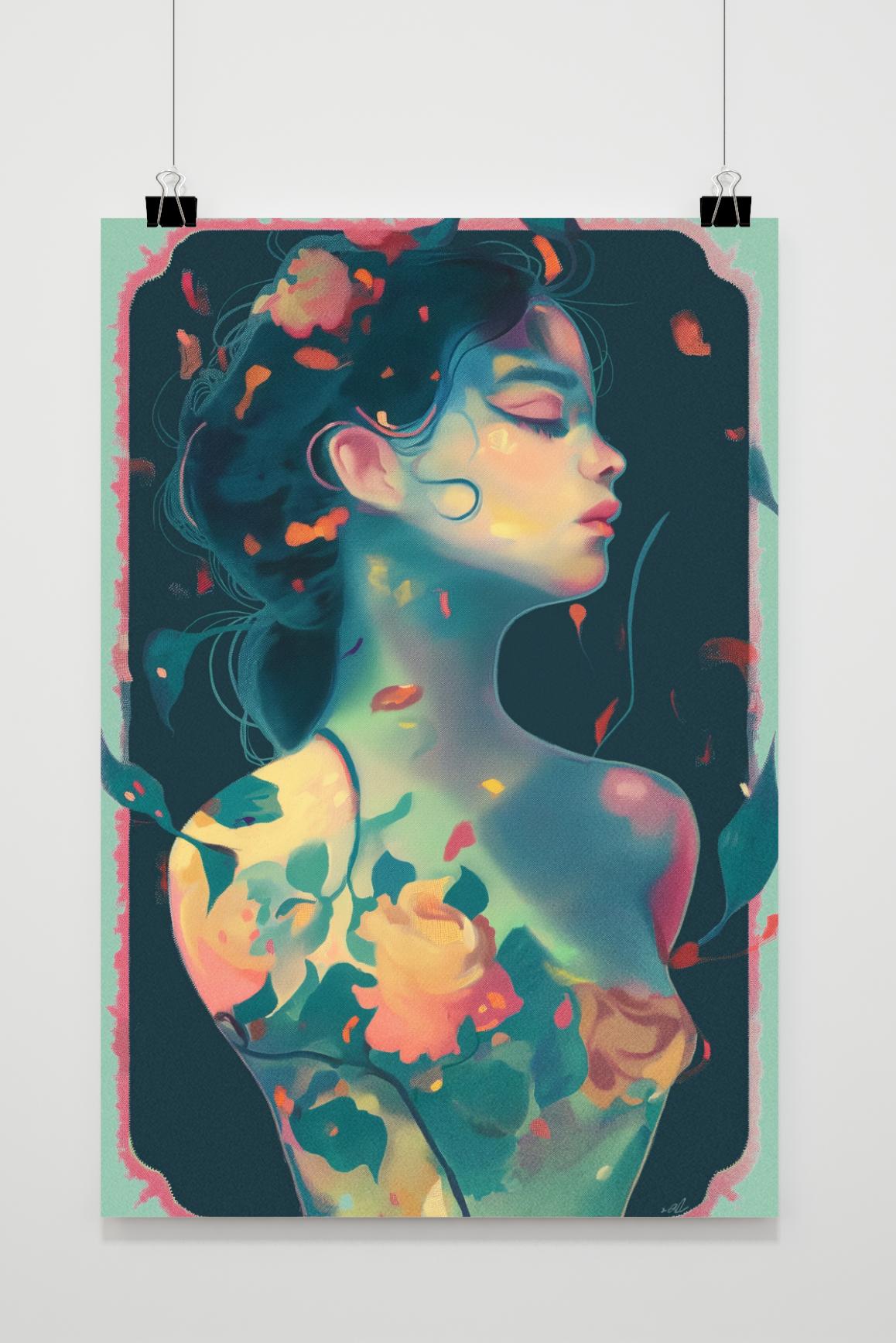Póster Chica de flores lateral de 25 Artstreet