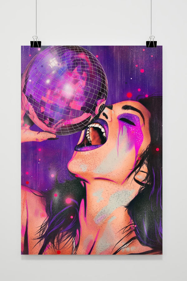 Póster Chica con bola de discoteca