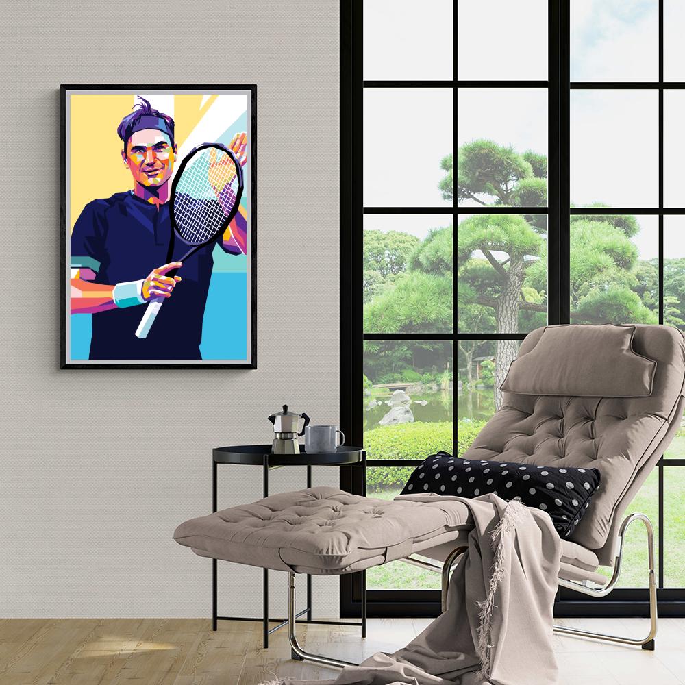 Roger Federer amarillo en un interior