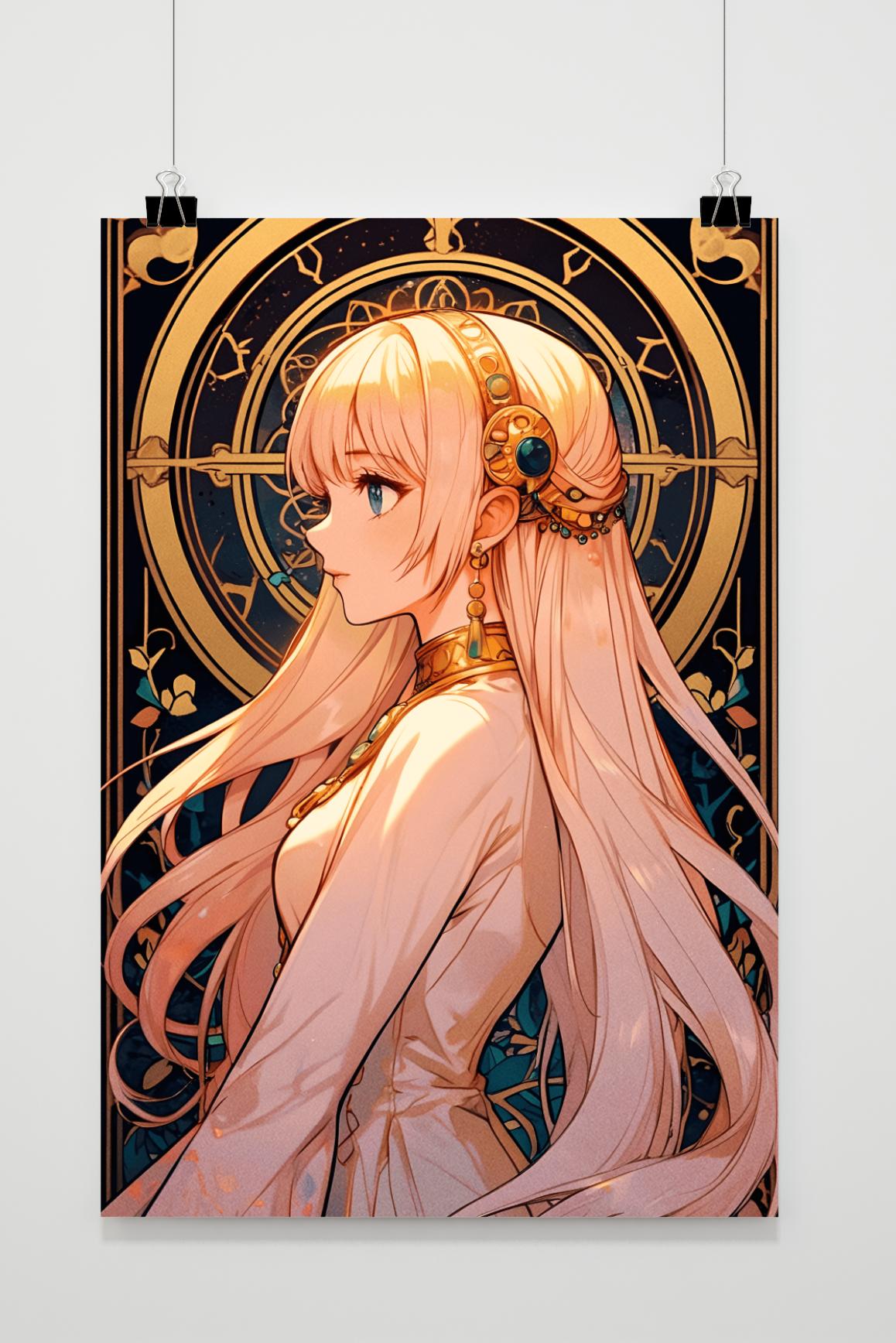 Affiche Fille Anime à la Sphère Dorée de 25 Artstreet