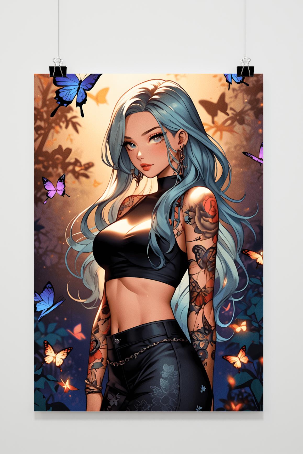 Affiche Fille Papillon de 25 Artstreet