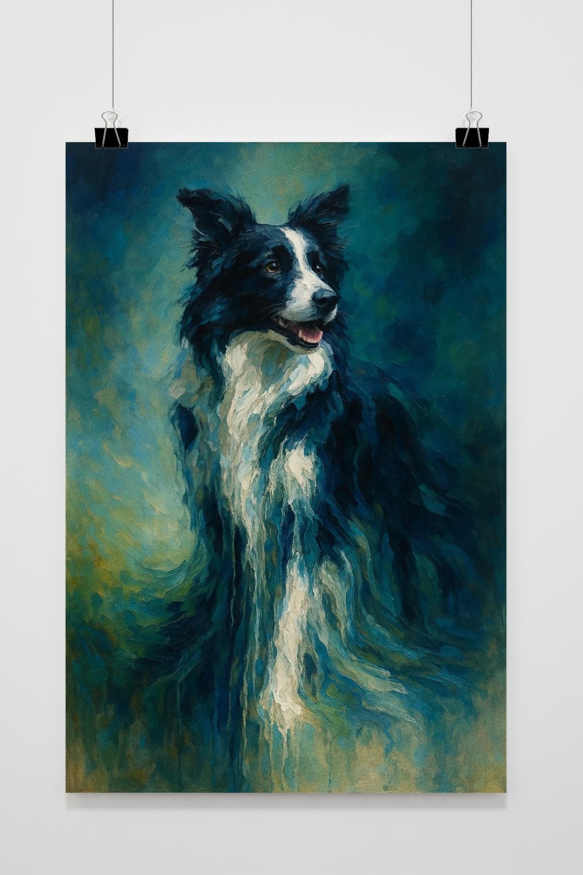 Border Collie Dog Aquarel en un interior