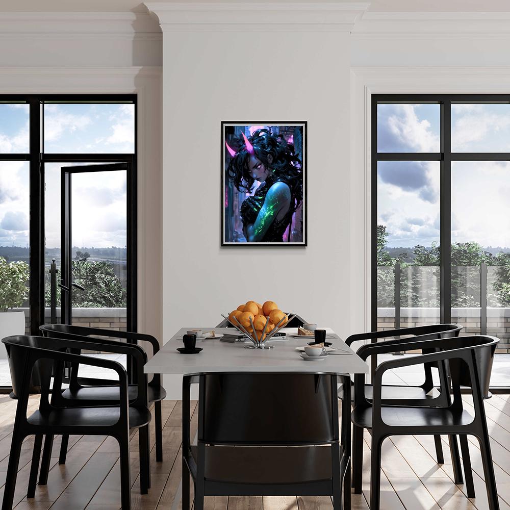 Fille Démon Néon dans un intérieur