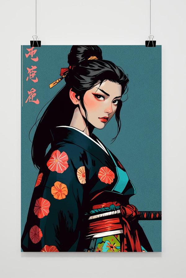 Póster Samurái con Kimono