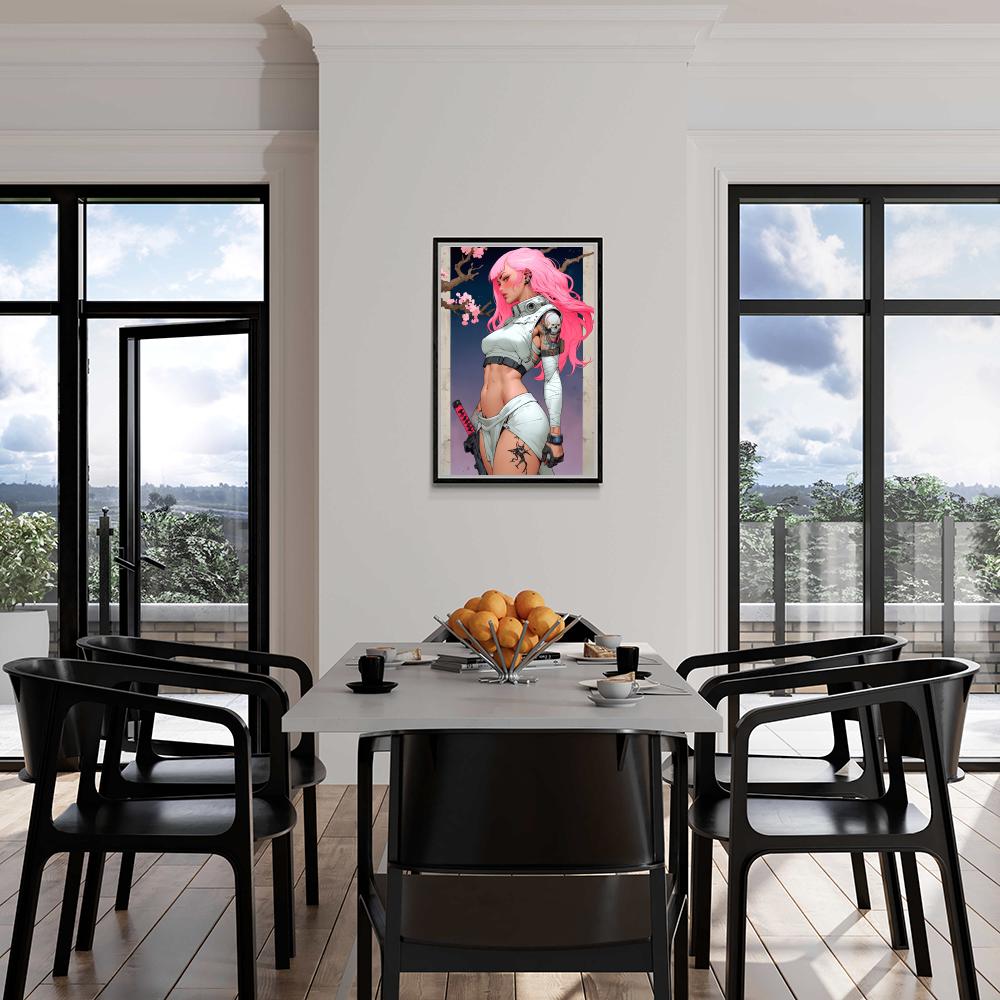 Samouraï Fille Rose dans un intérieur