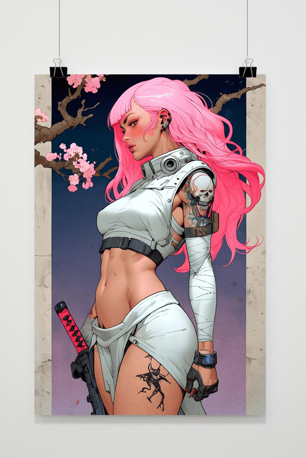 Rosa Samurai-Mädchen Poster