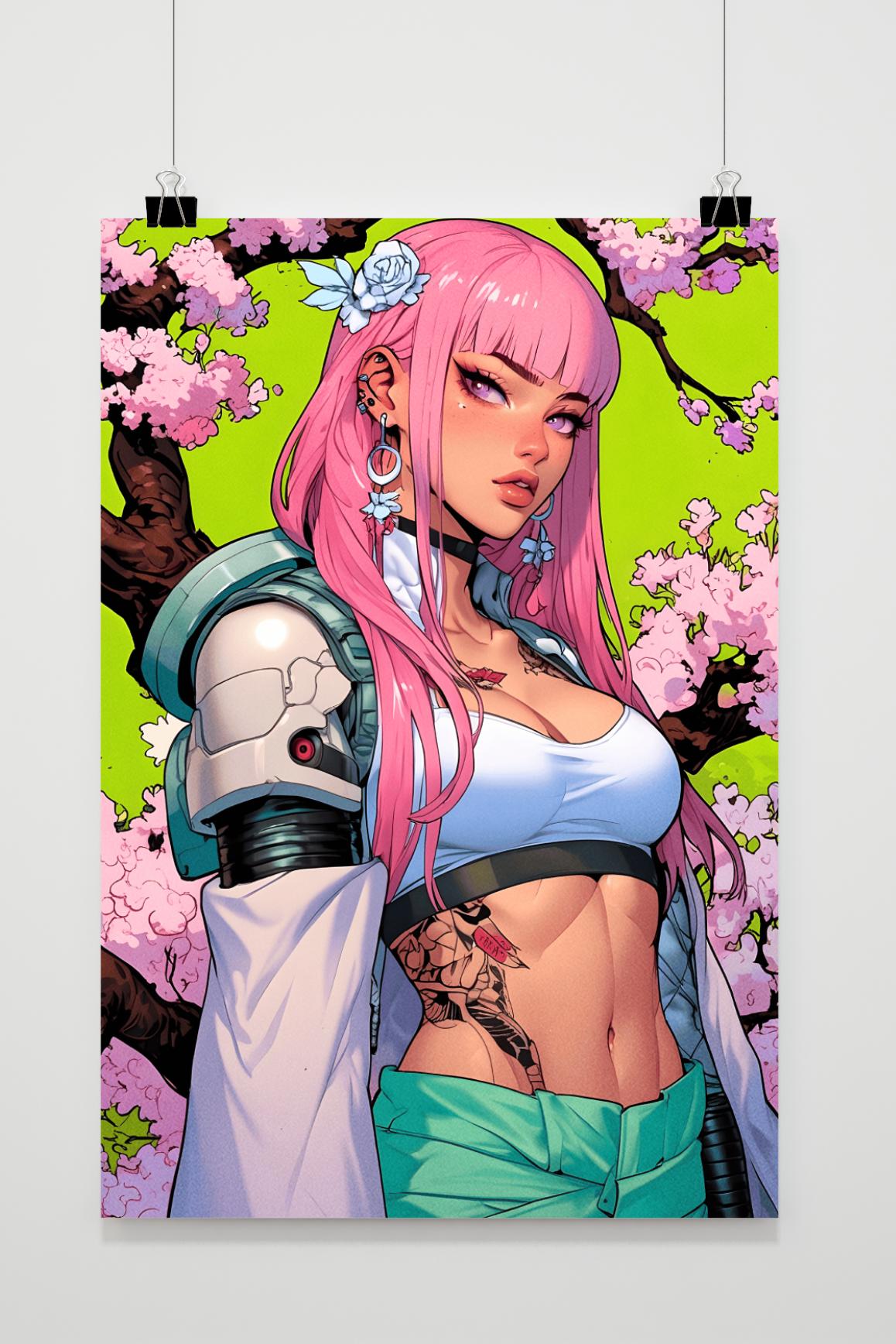 Affiche Fille Biomech Rose de 25 Artstreet
