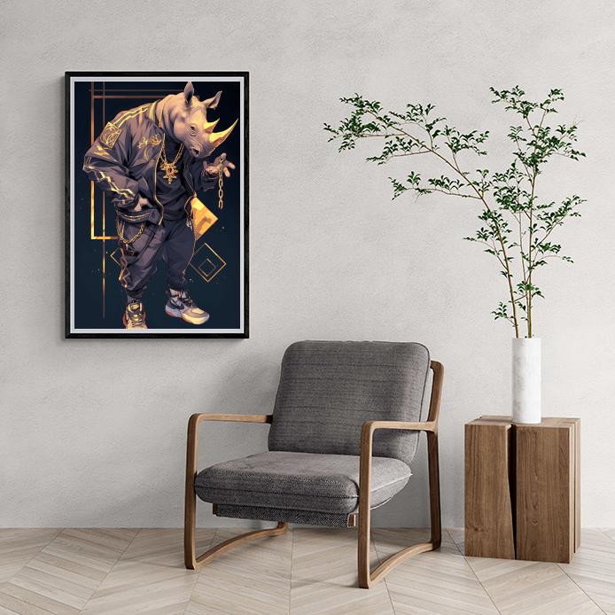 Rhinocéros Hip-Hop dans un intérieur