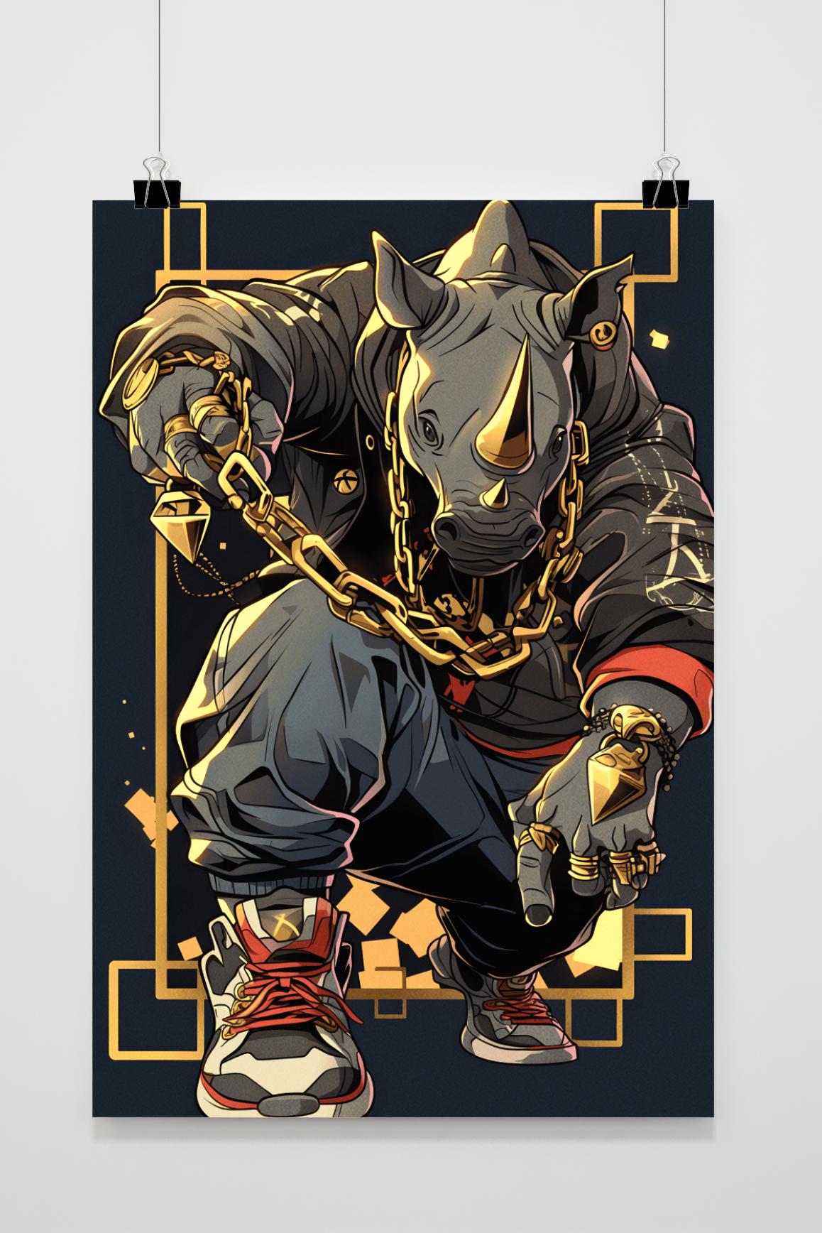 Affiche Rhinocéros à Chaîne Dorée de 25 Artstreet