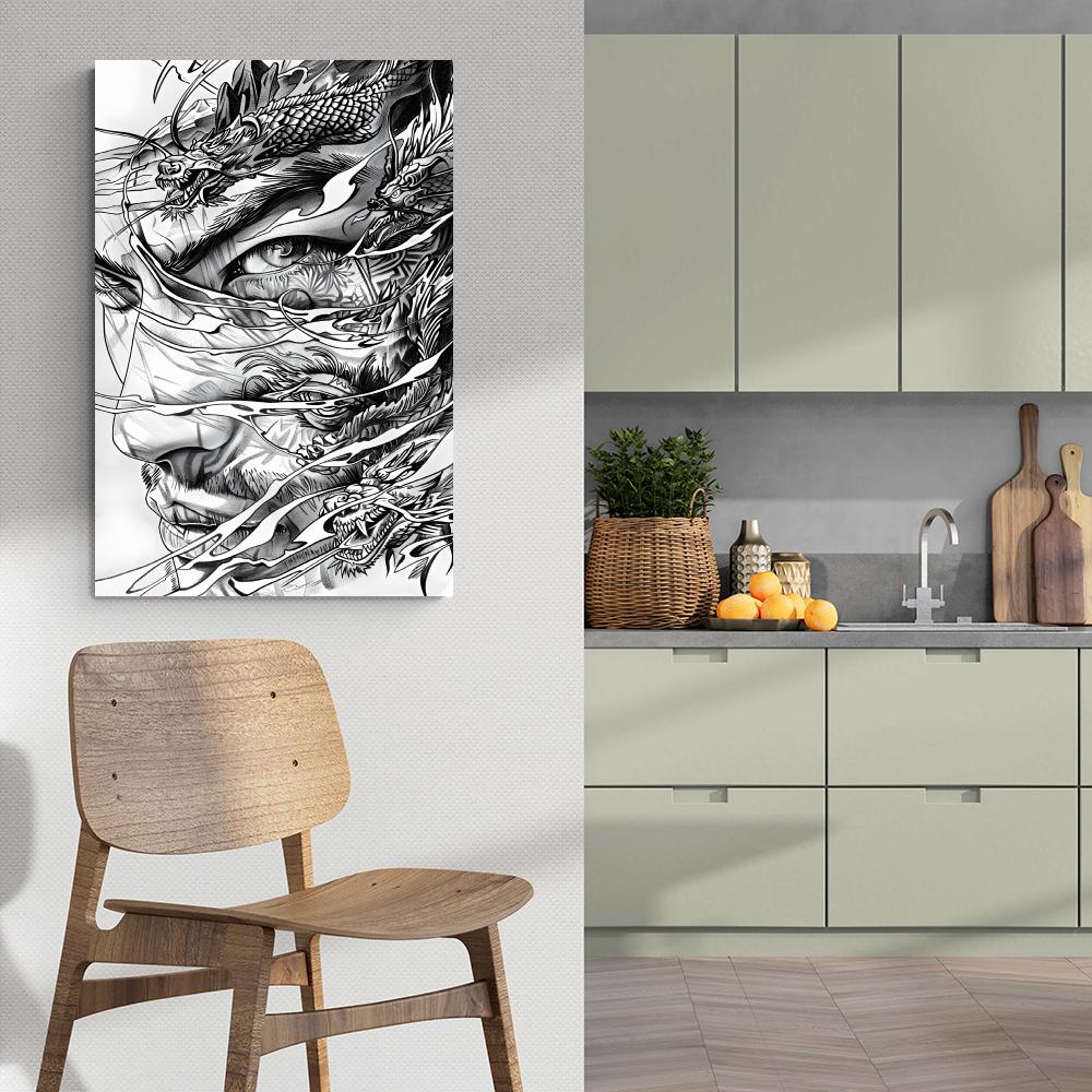 Dessin de Dragon-Homme dans un intérieur