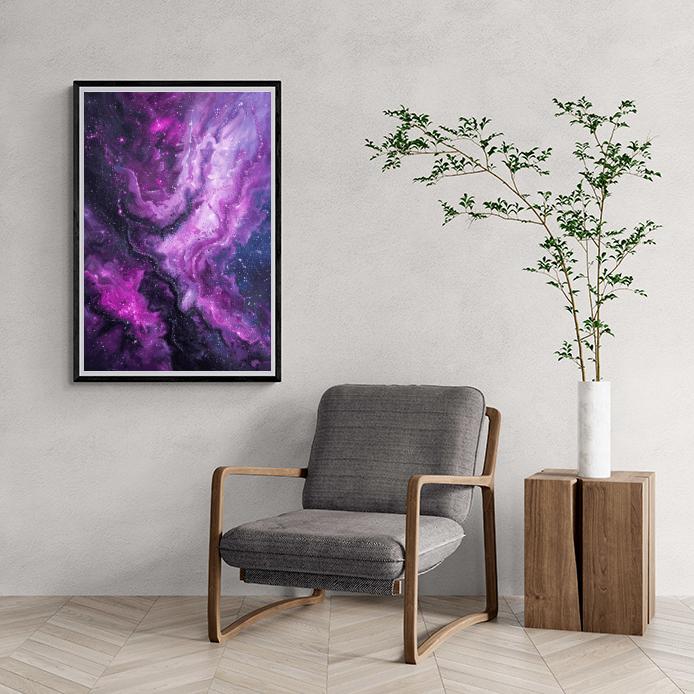 Paars Universum en un interior