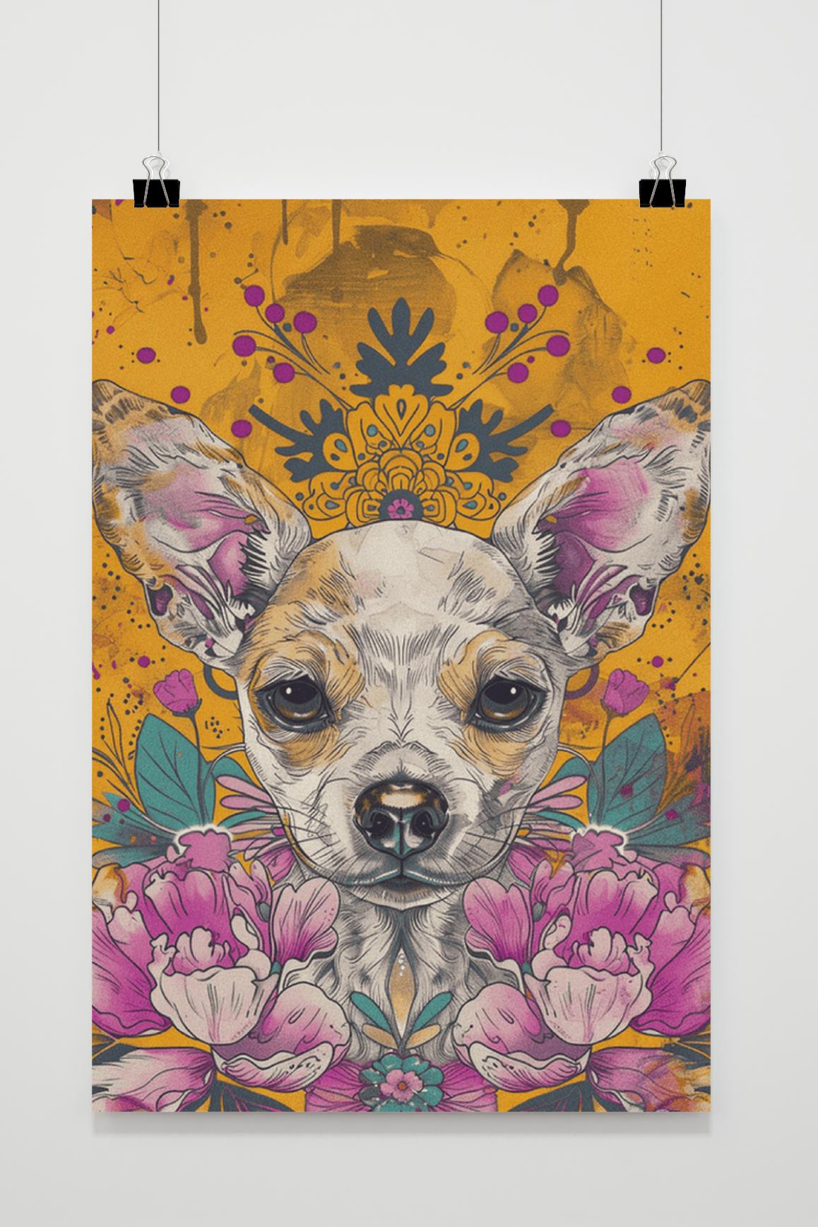 Affiche Chihuahua Bloemen de 25 Artstreet