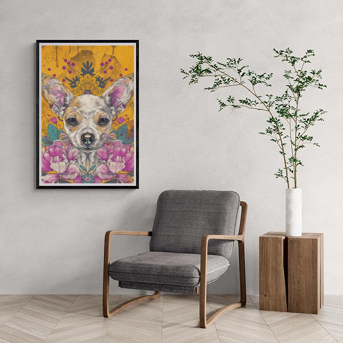 Chihuahua Bloemen dans un intérieur
