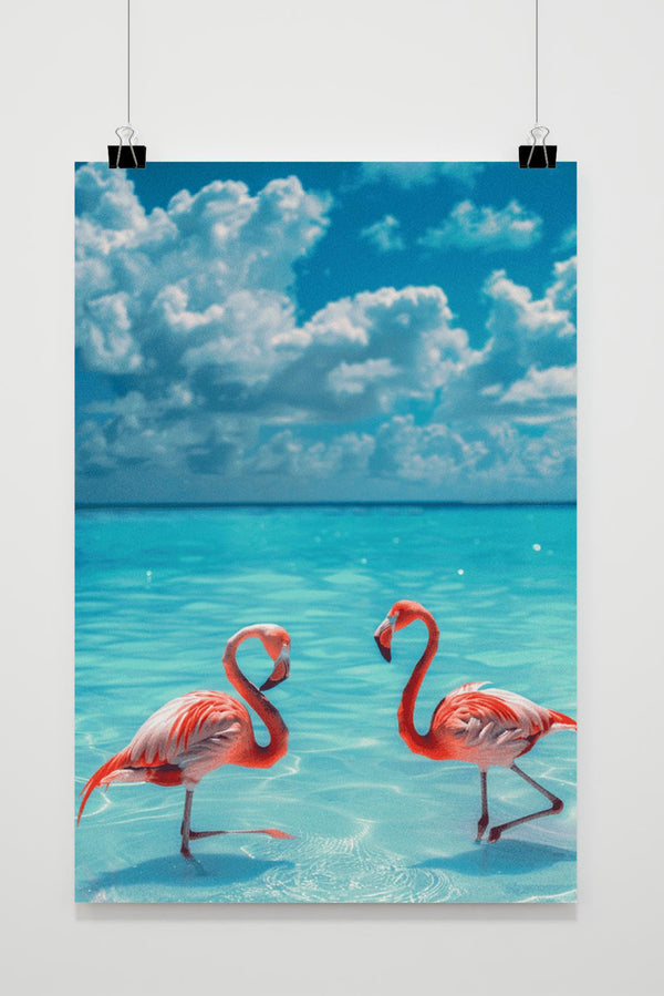 Affiche Flamant Rose Plage