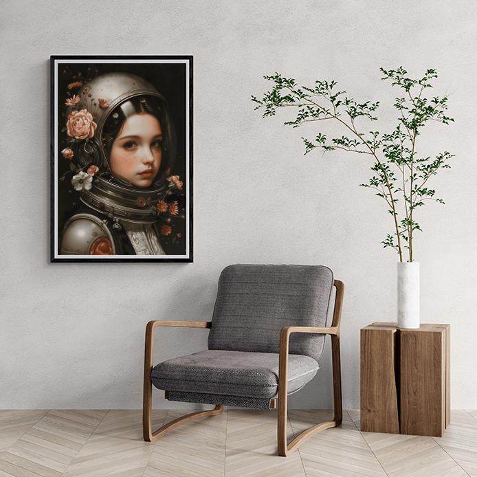 Fille Astronaute dans un intérieur
