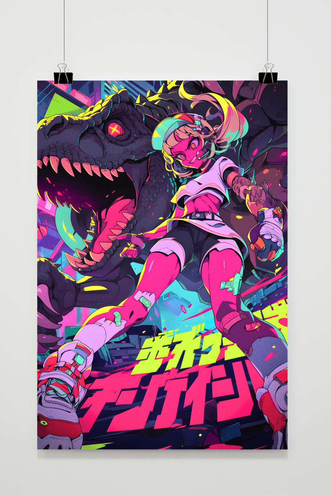 Affiche Fille Anime Dinosaure de 25 Artstreet
