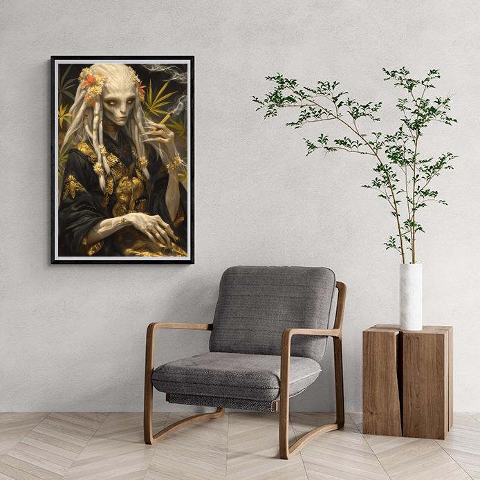Alien qui Fume dans un intérieur