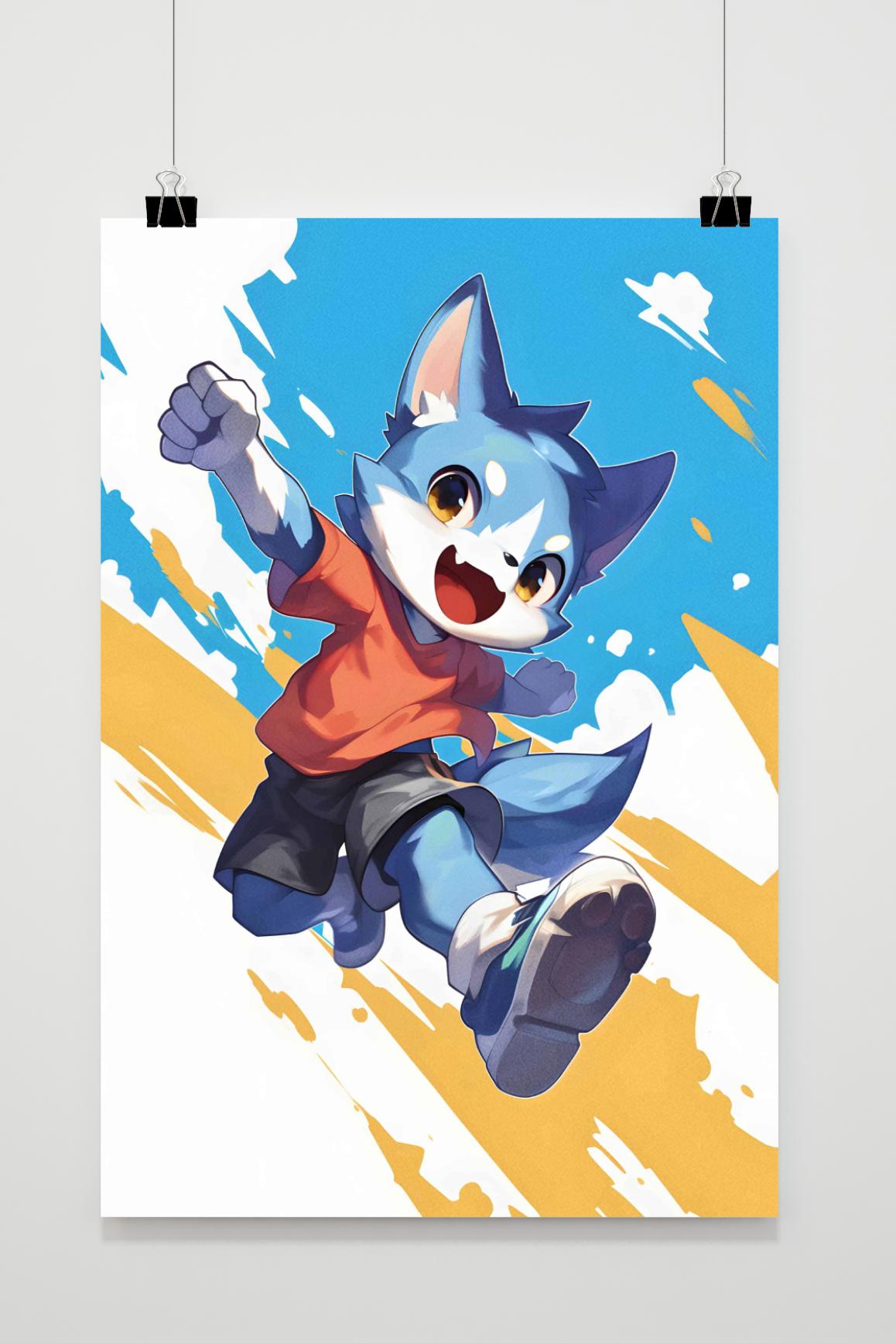 Affiche Renard Bleu Dessin Animé de 25 Artstreet