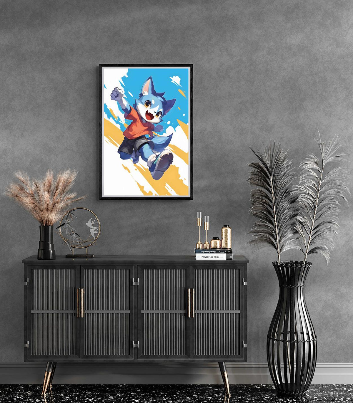 Renard Bleu Dessin Animé dans un intérieur