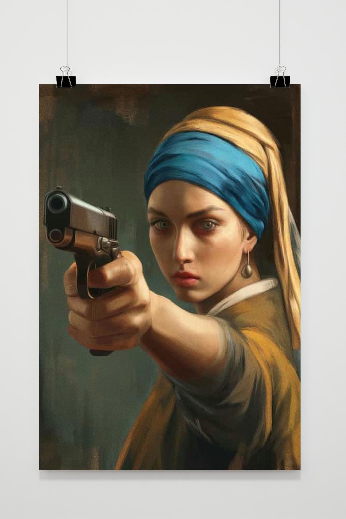 Affiche Parelmeisje Pistool de 25 Artstreet