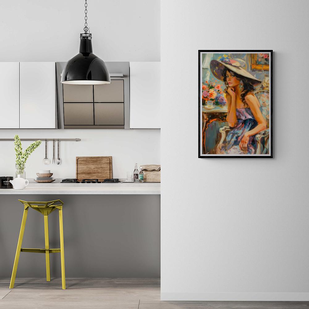 Aquarel Paarse Dame dans un intérieur