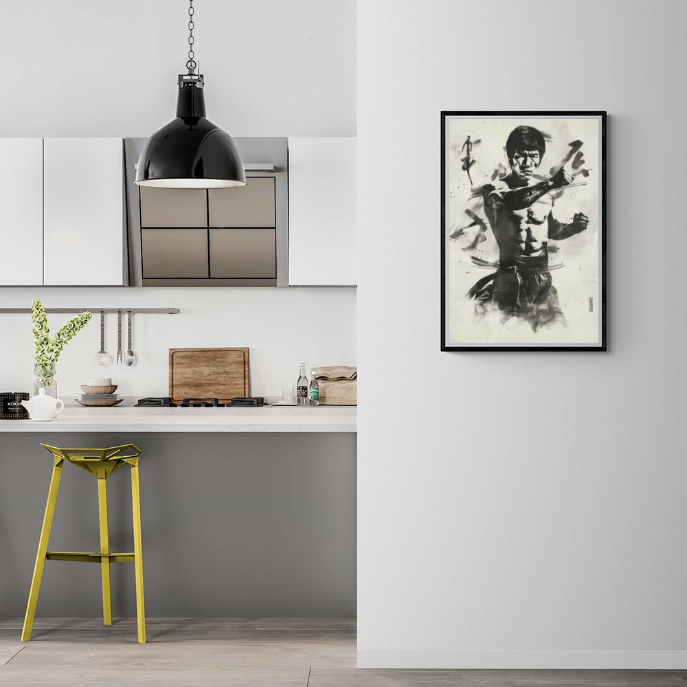 Bruce Lee Noir et Blanc dans un intérieur