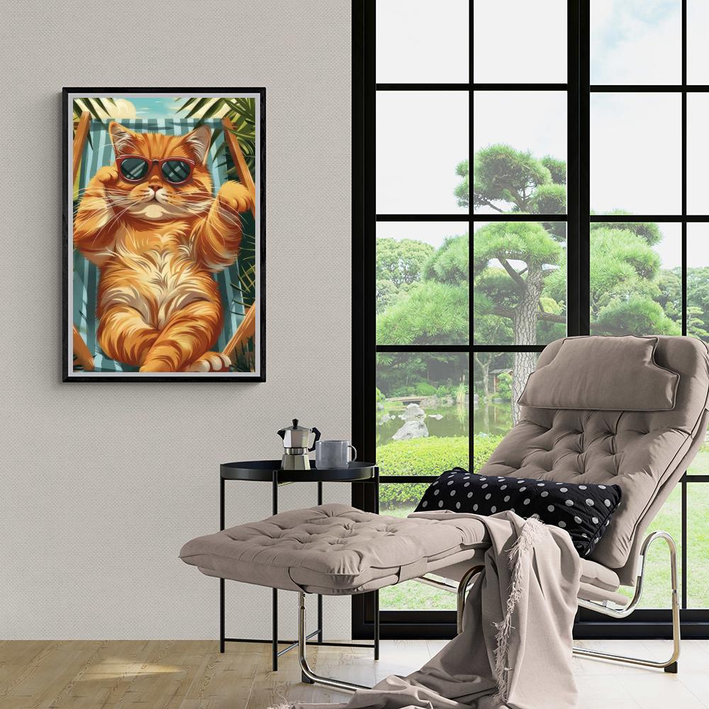 Kat Tropische Cartoon dans un intérieur