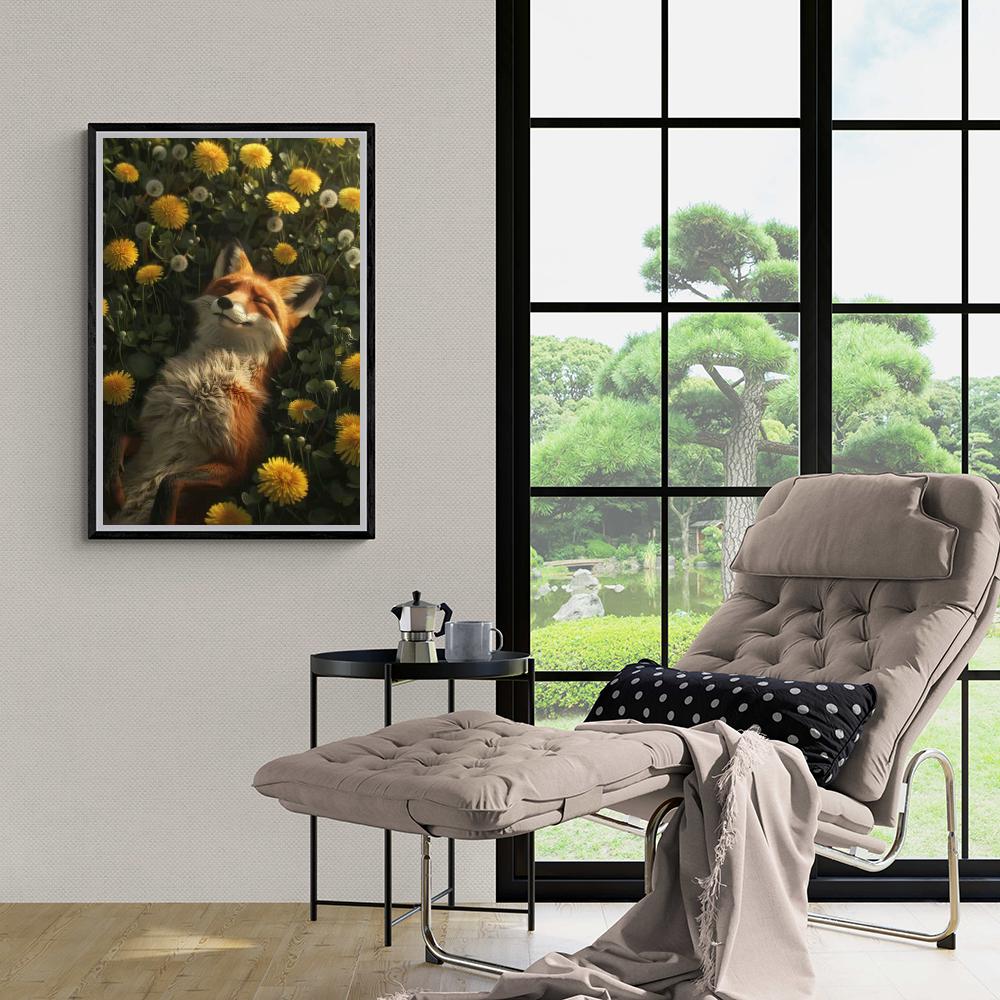 Renard dans un Champ de Fleurs dans un intérieur