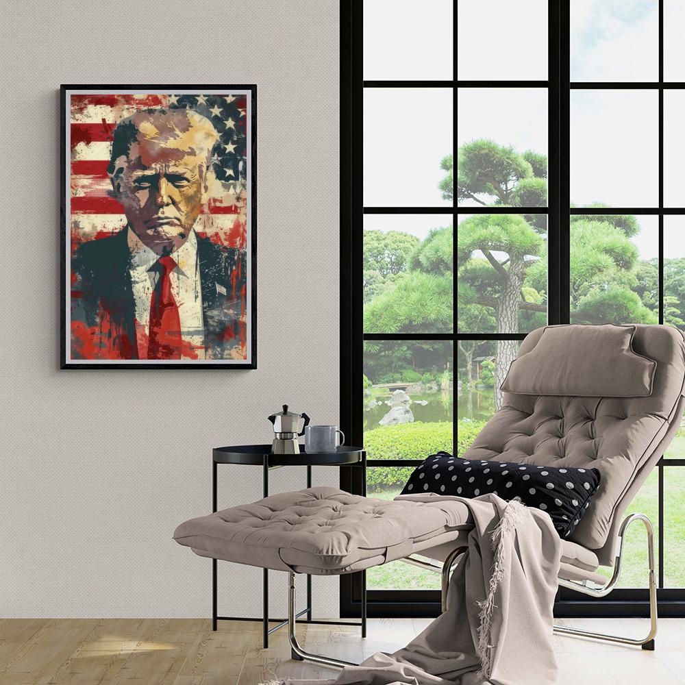 Donald Trump Drapeau Américain dans un intérieur