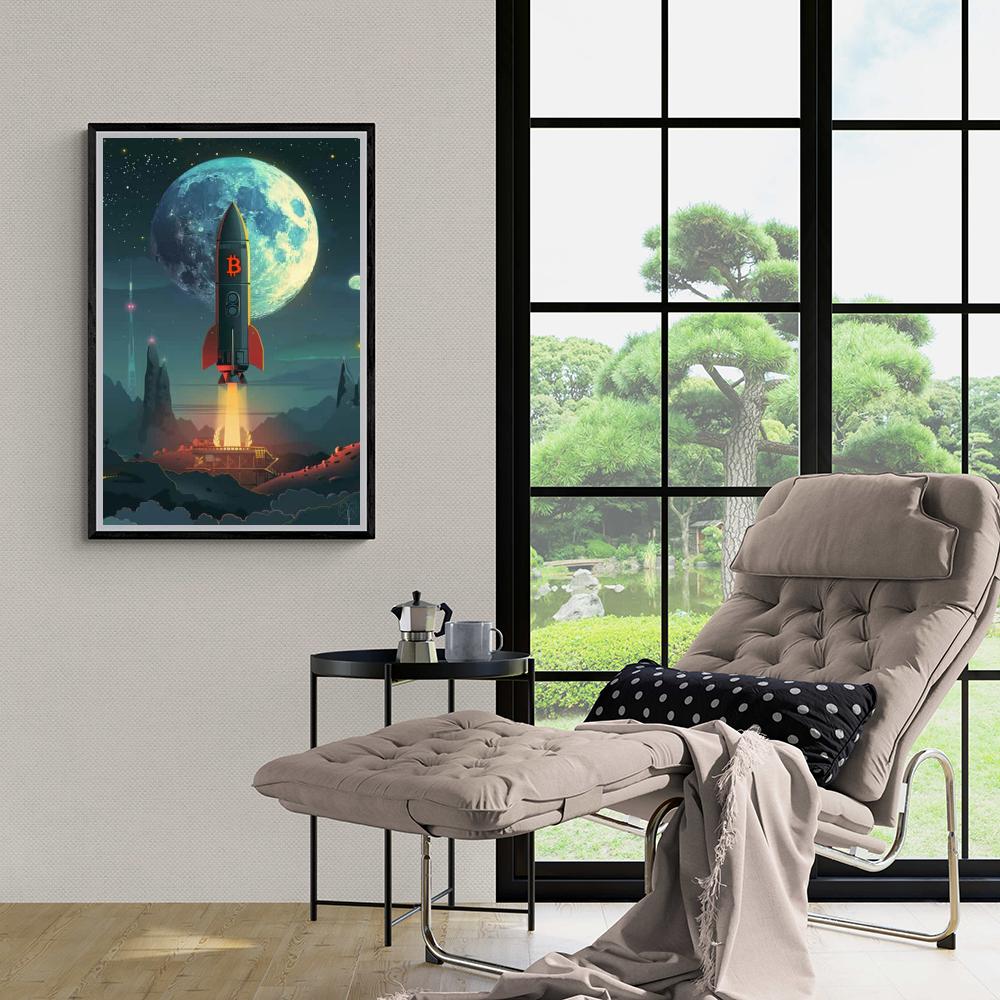 Bitcoin Ruimteschip Lancering dans un intérieur