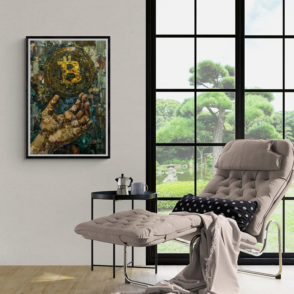 Bitcoin Hand Aquarel dans un intérieur