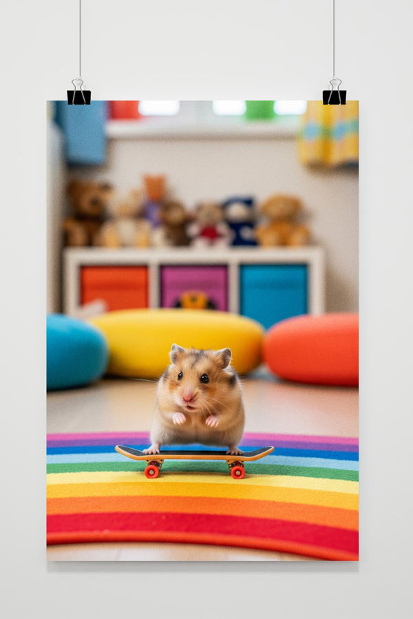 Mouse Hamster Skateboard Rainbow poster