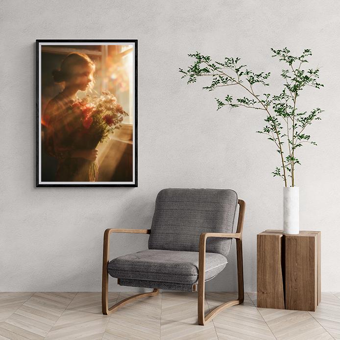 Femme Bouquet Soleil dans un intérieur