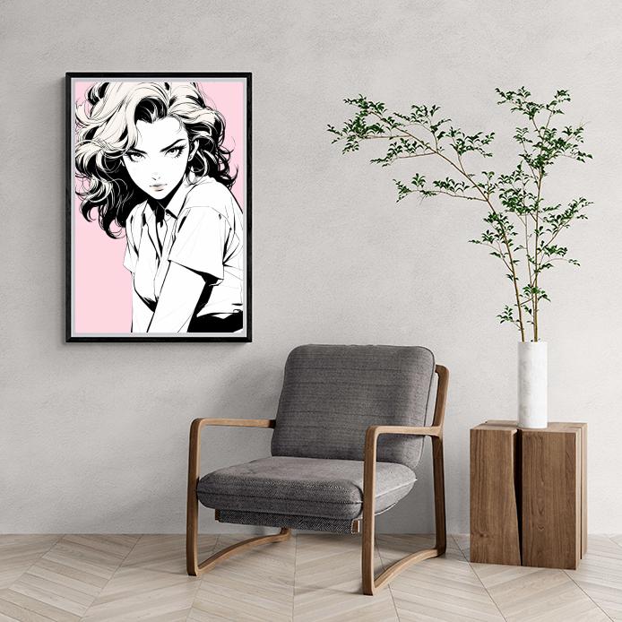 Femme Pop Art Rose dans un intérieur