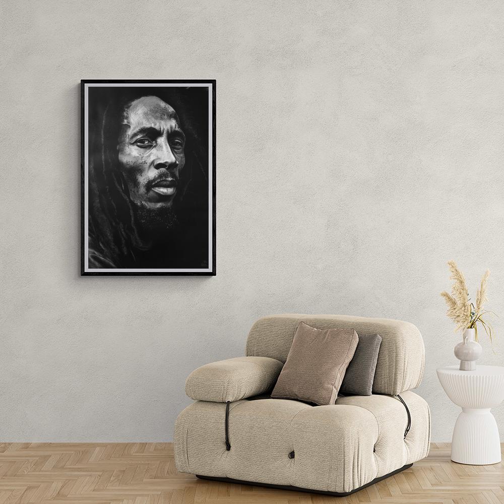 Bob Marley Noir et Blanc dans un intérieur
