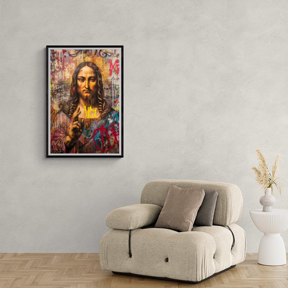 Salvator Mundi Graffiti dans un intérieur