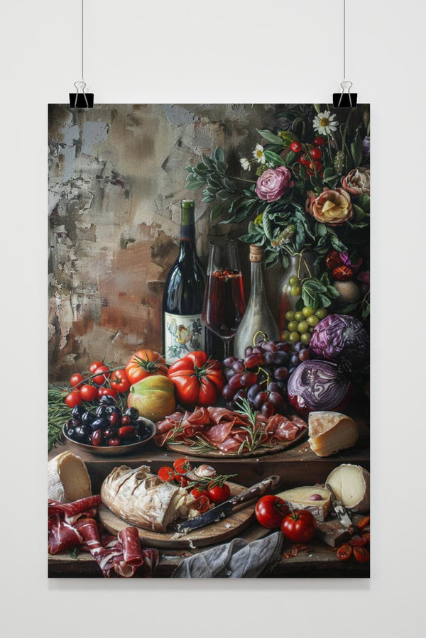 Wein und Käse Aquarell Poster