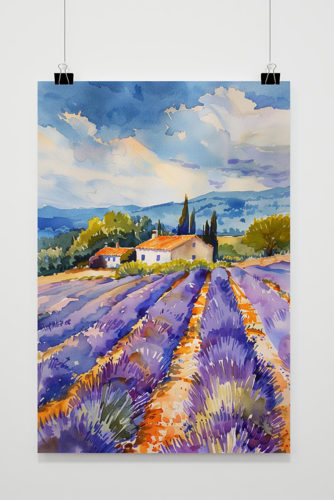 Affiche Champ de Lavande Aquarelle de 25 Artstreet