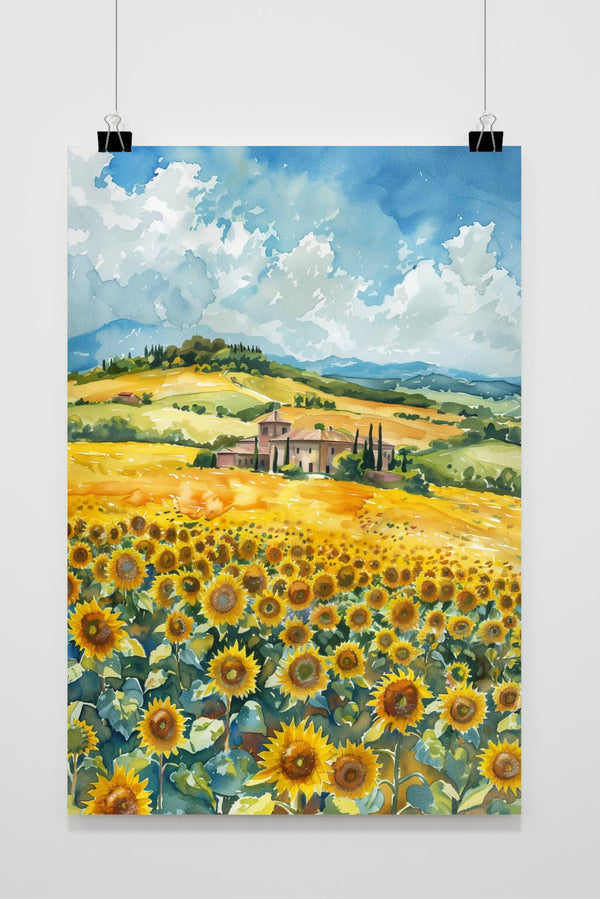 Póster Campo de Girasoles Acuarela