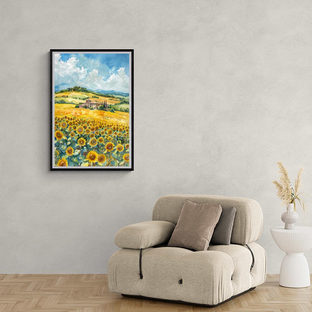 Champ de Tournesols Aquarelle dans un intérieur